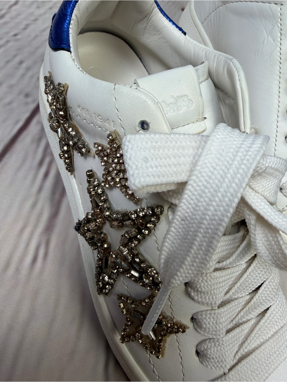 COACH white sneakers with embellished gold stars, size 6 - Picture 8 of 12